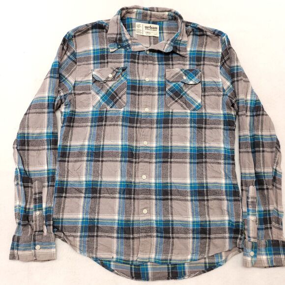 Urban Pipeline Madras Flannel Button Up Shirt Mens Size Large L Blue Gray - Picture 2 of 10
